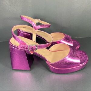 Jellypop Shiny Fuchsia Sandals with Chunky Block Heels size 9.5 new in box